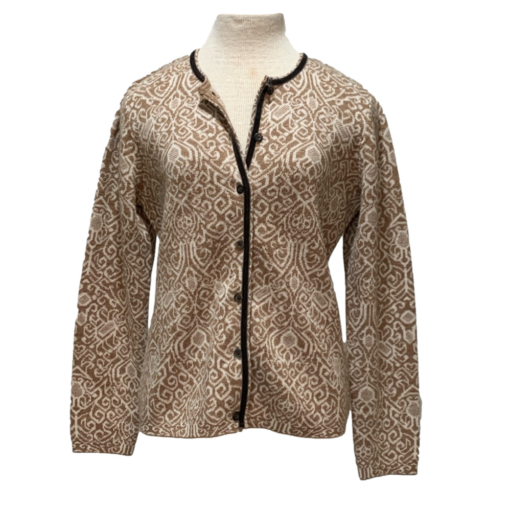 Orvis sz M wool blend brown and cream patterned cardigan sweater